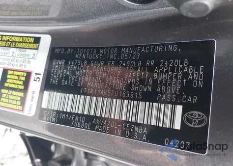 2023 Toyota Camry Le from USA, damaged, VIN 4T1R11AK5PU163915